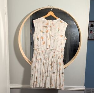 See By Chloe Cream and Orange Bird Print Mini Dress